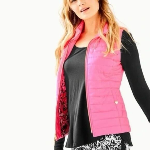 Lilly Pulitzer Elyn Puffer Vest 60th Anniversary Print Pink Size XS NWT - Picture 9 of 14